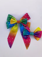 Rainbow Pop Rhinestone Matching Bow Hair Clip and Collar Attachment