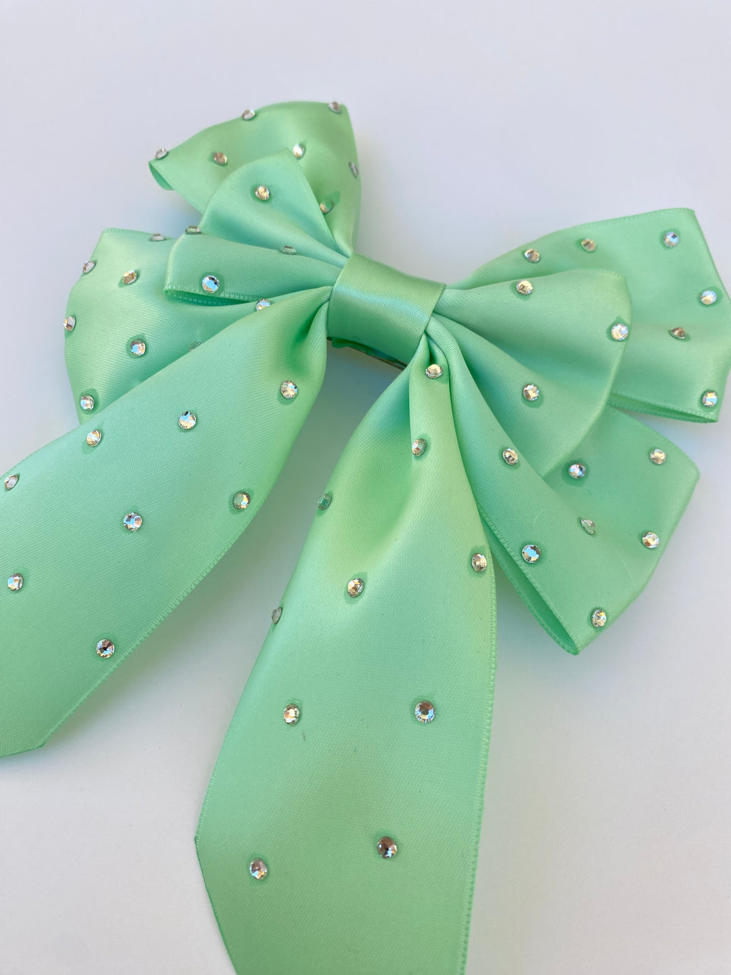 Sweet Mint Rhinestone Hair Bow Clip
