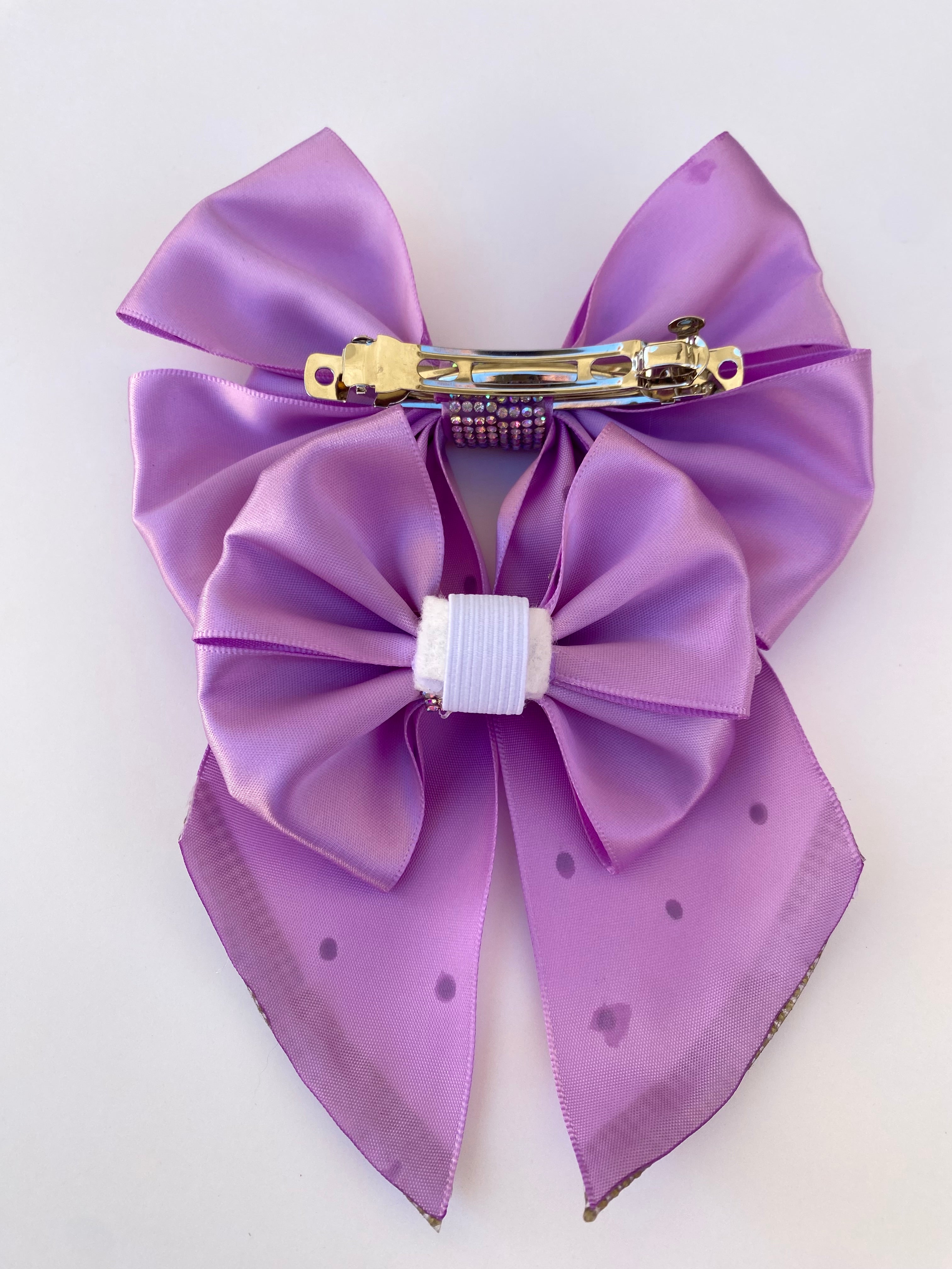 Lilac Glow Rhinestone Matching Bow Hair Clip and Collar Attachment