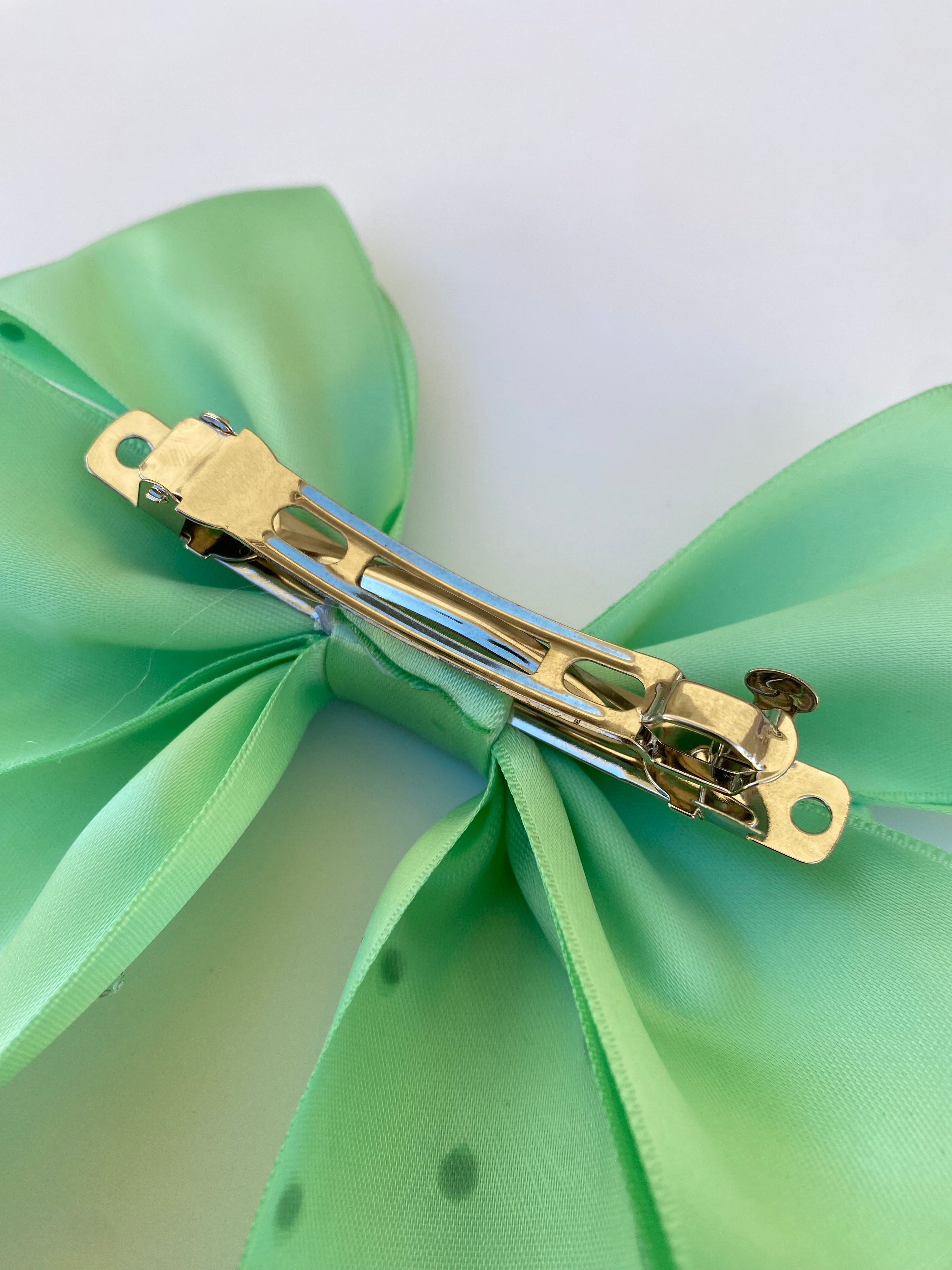 Sweet Mint Rhinestone Hair Bow Clip