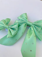 Sweet Mint Rhinestone Matching Bow Hair Clip and Collar Attachment
