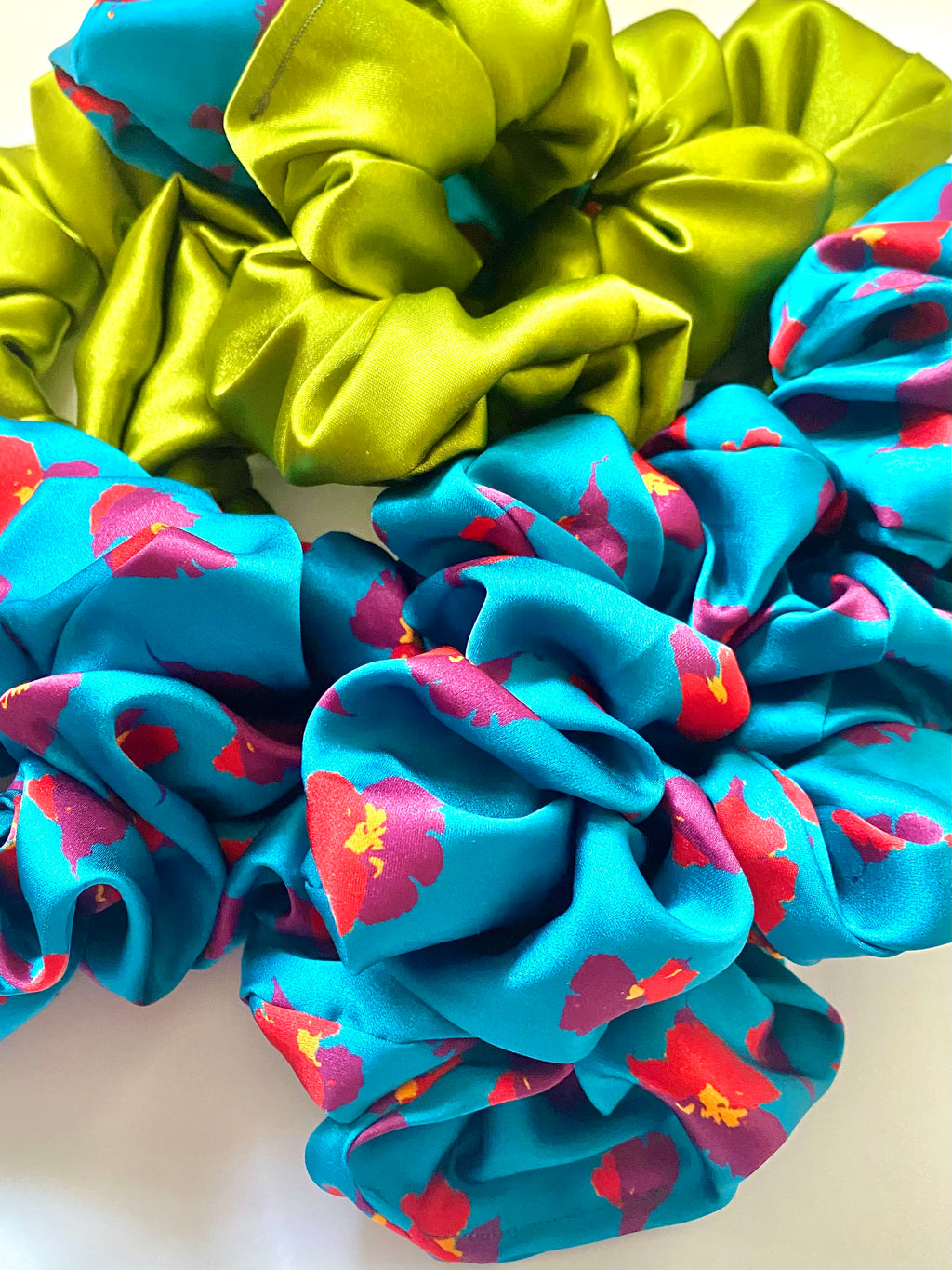 Deep Floral Satin Scrunchie