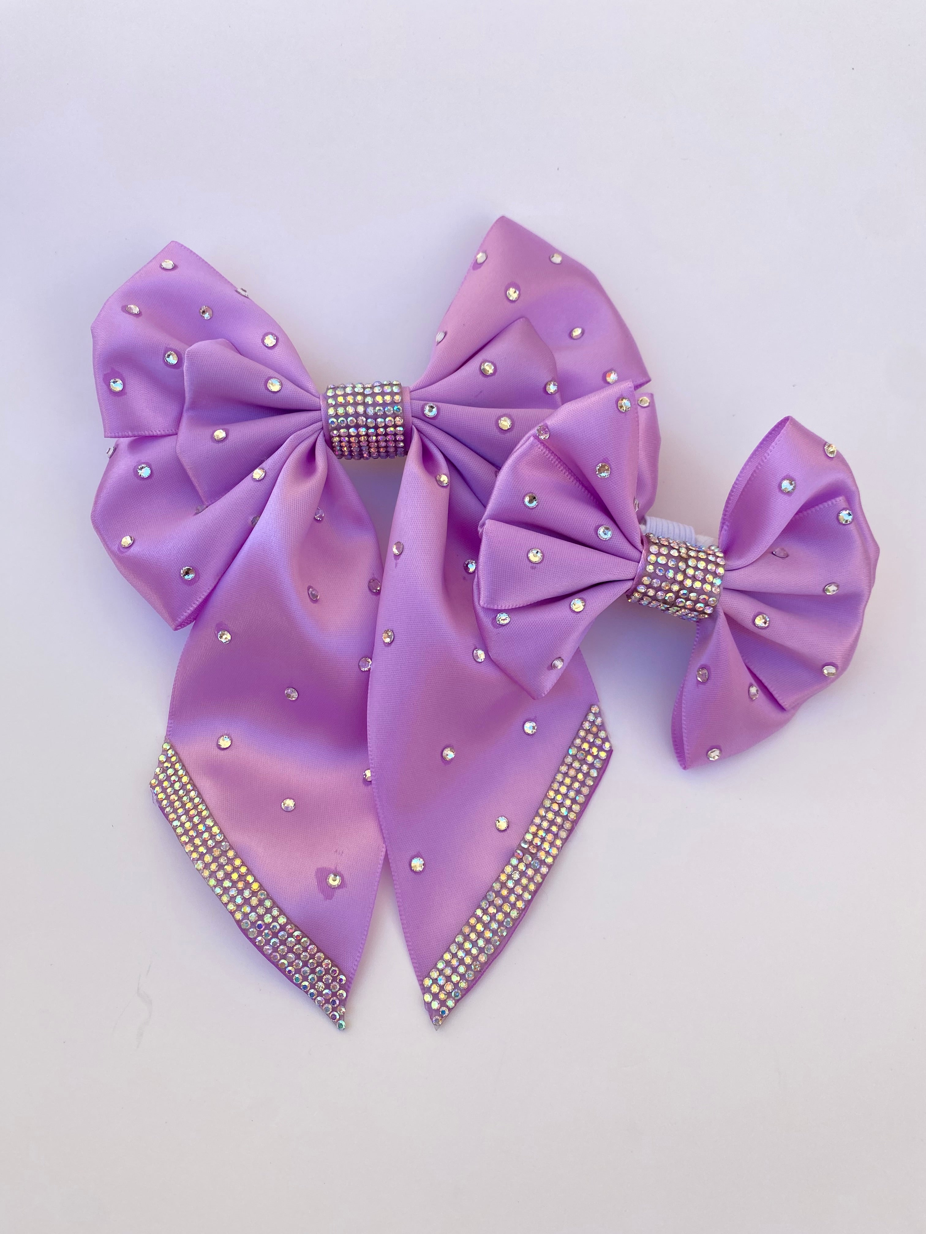 Lilac Glow Rhinestone Matching Bow Hair Clip and Collar Attachment